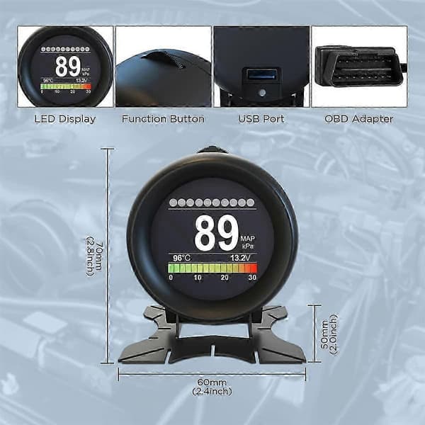 X60 HUD OBD Hastighetsmätare Universal Black