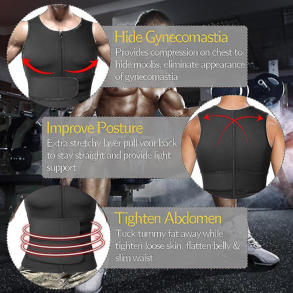 Mannen Shapewear Taille Trainer Zweet Vest Sauna Suit Workout Shirt Afslanken Body Shaper For vægttab black A XXL