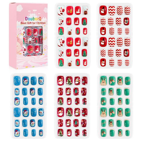 120 st Kids Falska Naglar Press-on, Full Cover Korta Falska Fingernälar 3D för Flickor Barn (Huvudbildsstil)