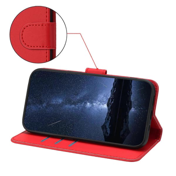 Etui til iPhone 13 mini 5,4 tommer Læderetui Pung Stand Solid Farve Anti Drop Telefoncover - Rød