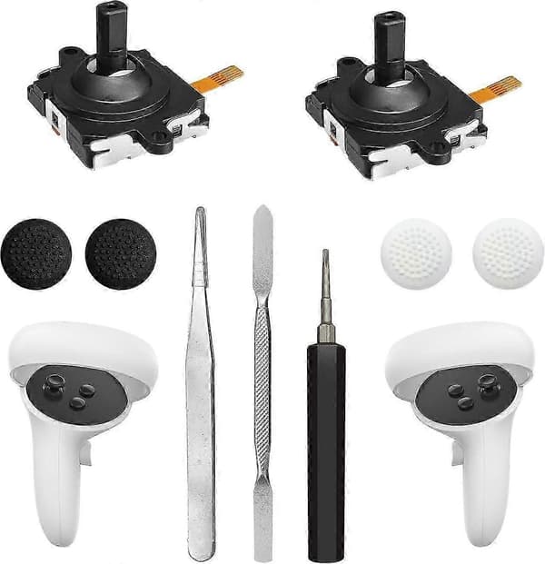 Joystick-udskiftningssæt til Oculus Quest 2 Controller (11 i én), Reparationssæt tilbehør til Meta Quest 2 Controller, Inkluderer 2 Tommelfingerpinde, T5 Skrue