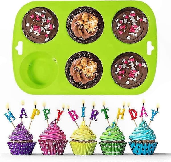 Muffinsform i silikon, non-stick bakformar, blågrön, 6 hål