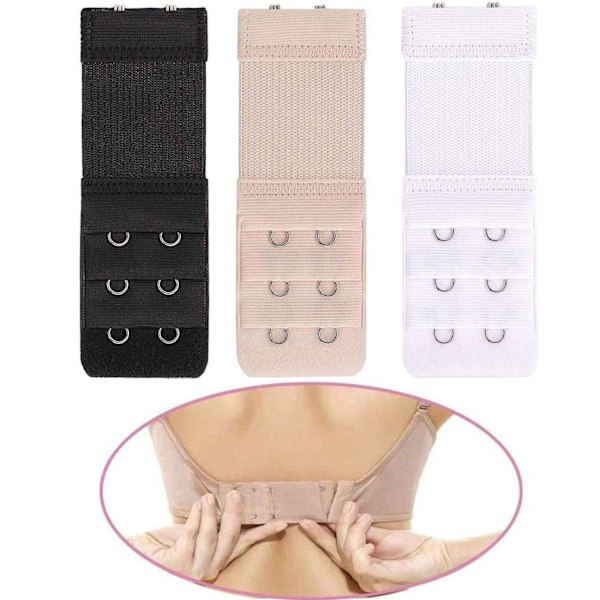 3-pakkauksen rintaliivinsulkimet - Musta, Valkoinen, Beige - 2 Koukkua