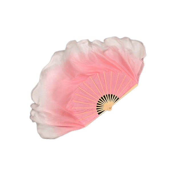 Vaaleanpunainen puoliympyrä kaksinkertainen tuuletinhunnu Silkki naisten kansantanssihuppu 1 pari 2 kerrosta vaalea silkkitanssihuippu