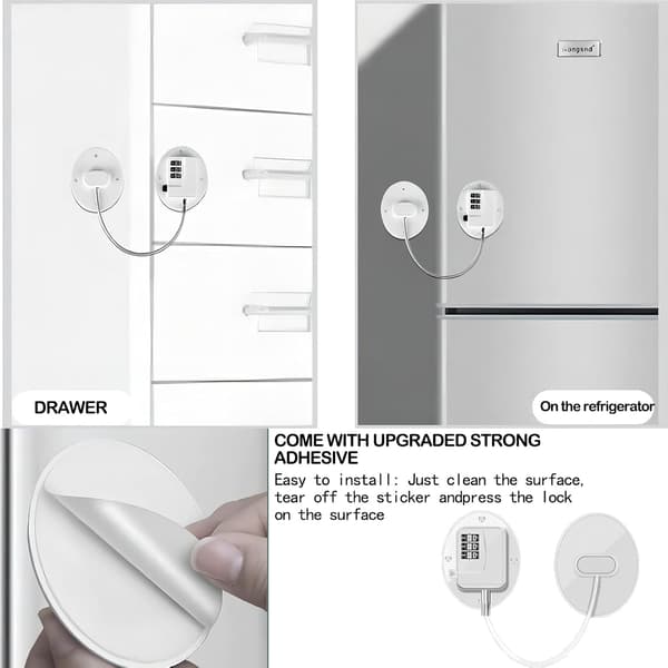 Refrigerator Lock Without Drilling, Self-Adhesive Cabinet Lock, Self-Adhesive Window Lock with Password, Strong Combination Lock (White)