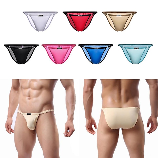 Herr Ice Silk Låg Midja Kalsonger Underkläder String Bikini Justerbar Black