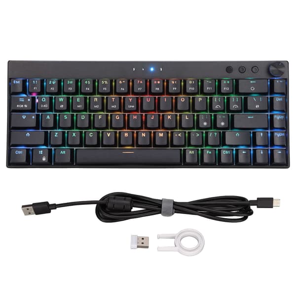 68 Keys Mechanical Keyboard RGB Backlight Wireless Wired 3 Modes 1800mAh Battery Black Gaming Keyboard with Black Switch