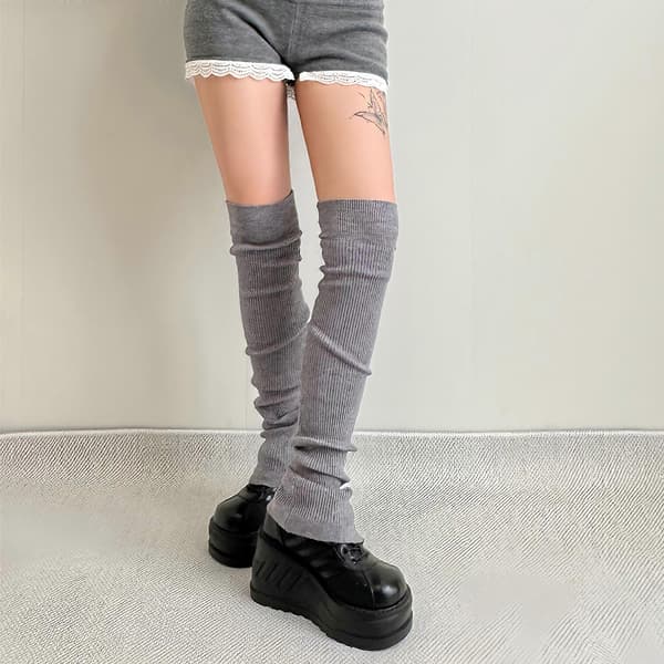 Ribbed Over-the-Knee Socks with Button-Split Pattern for Everyday Wear and Performances Thigh-High Long Socks CJY White