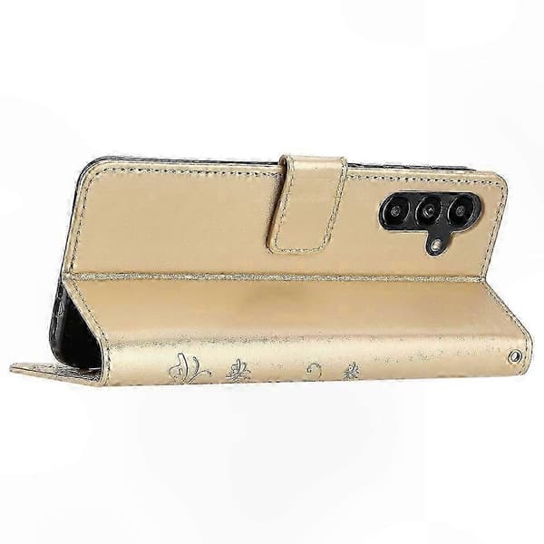 Fjärilsdesign Läderfodral med Ställplånbok för Galaxy A55 5G Gold