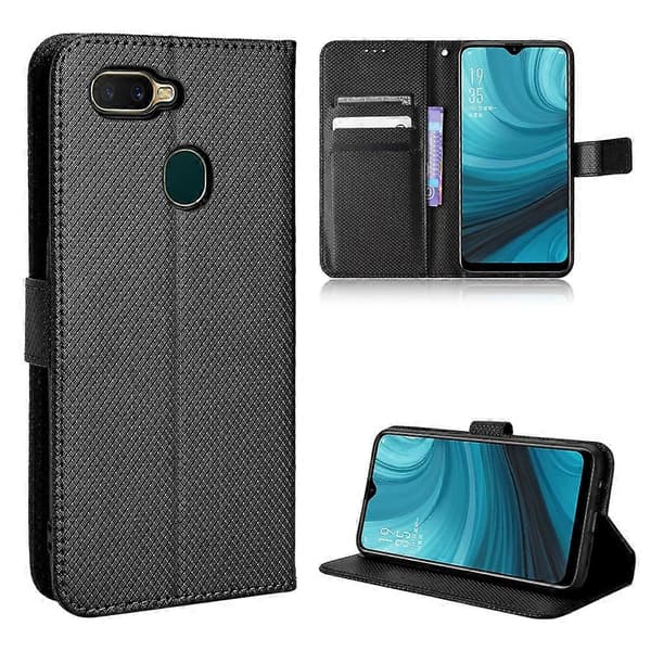 För OPPO A7 / AX7 / A5s / AX5s / A21 Diamantmönstrad Läderfodral Black