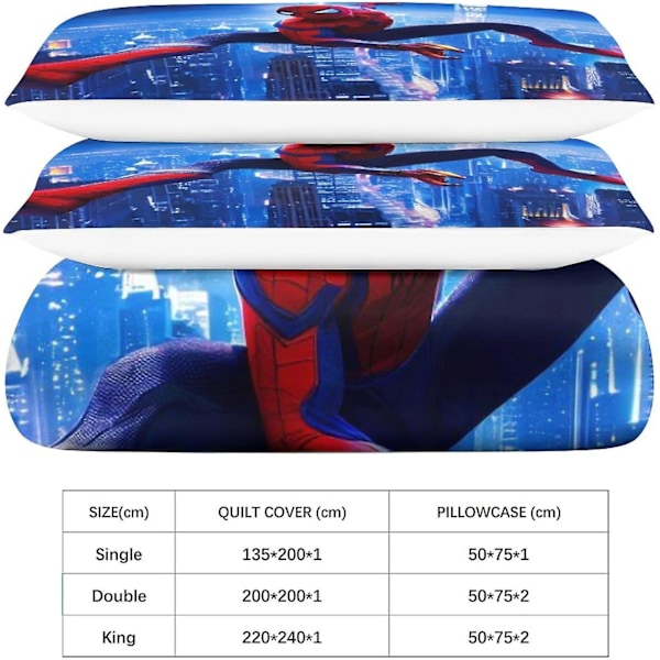 Spiderman 3-osainen peittosetti, pehmeä 3D-printattu elokuvapeitto, mikrokuitu, tyynyliinat, piilotettu vetoketju King220x240cm