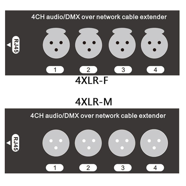 1 stk 4-kanals 3-pins Xlr Audio og Dmx over nettverkskabelforlenger, Dmx512 nettverkssignalforlenger, hunn