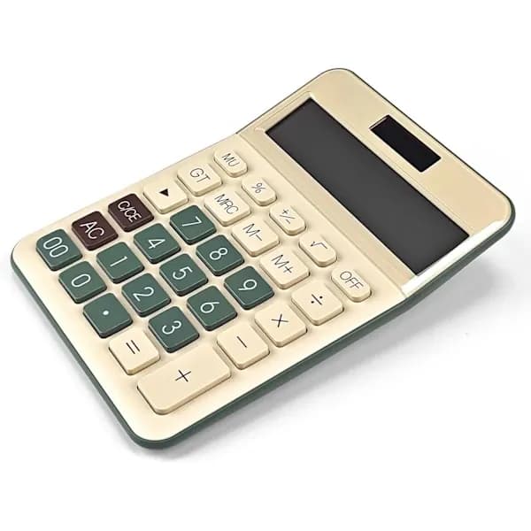 Desktop Calculator, 12 Digits | Large LCD Display, Solar Power, Dual Power Supply, Large Button, OFF Button, Green Style