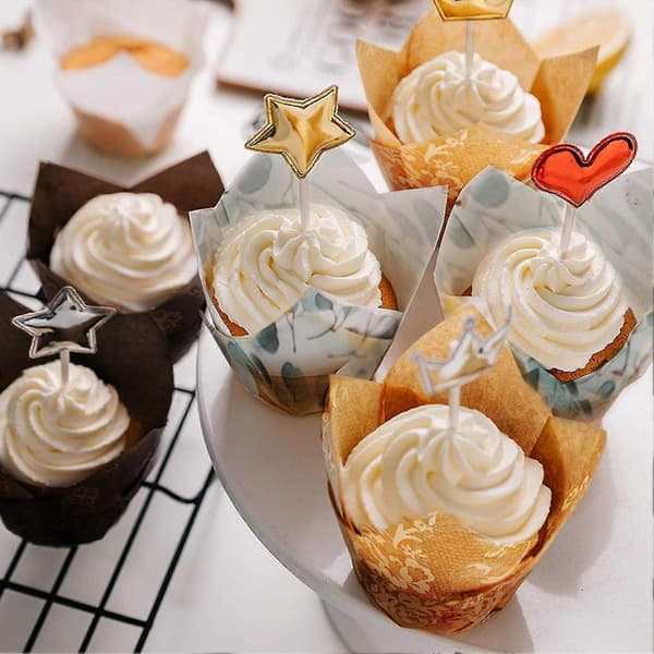 200 st tulpanformade muffinsformar, värmebeständiga, söt eukalyptusdesign, gröna White
