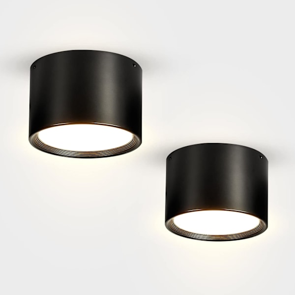 LED takspotlight Svart Varmhvit 3000K 12W Sett med 2 Taklampe Stue Spisestue Kjøkken Korridor Soverom Ø120MM