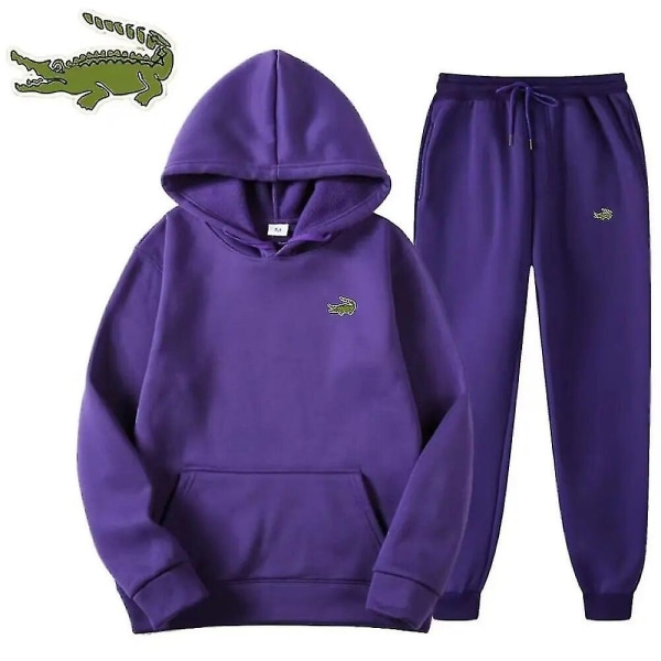 Herremode afslappet træningsdragt Højkvalitets Herredragt 2-delt hættetrøje Pullover Sportstøj Sweatshirt Joggingsæt Man høj kvalitet purple L(170cm 65kg)