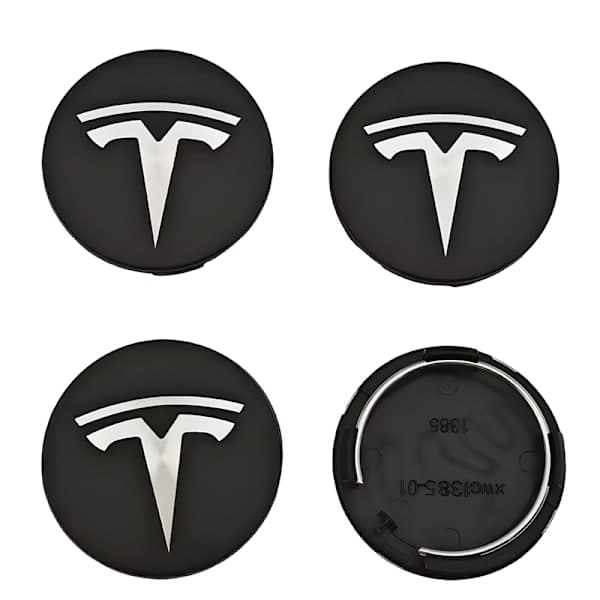 4-pak Tesla Centerkapsler - Fælgemblem 56mm Sorte gray