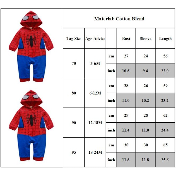 Baby Romper Spider-Man Kostume Maskerade Cosplay 70cm