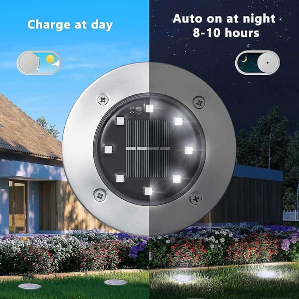Markbelysning, 12-pack 8 LED Solar Infällda Lampor, Vattentäta, Kallvit