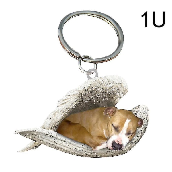 Hengende Ornament Nøkkelring Søt Sovende Engel Hund Ving Pendant Hund Gave Stafford shire Bull Terr