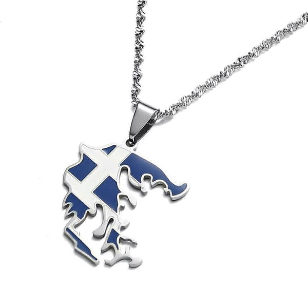 Halskjeder med anheng i rustfritt stål med gresk kartflagg, greske smykker, patriotisk gave SILVER PLATED