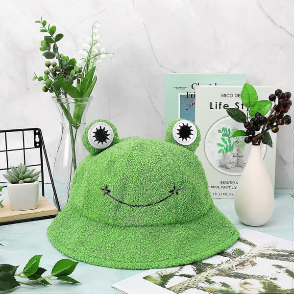 Plys Frø Hat - Grøn Sammenfoldelig Bucket Hat Til Efterår Og Vinter