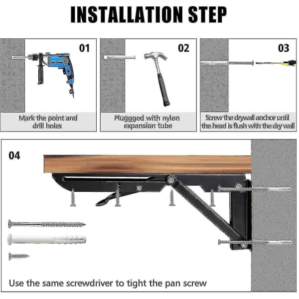 2 stk. Foldbare Hyllebraketter - Heavy Duty Metall Sammenleggbar Trekant Hyllebrakett, DIY Veggmontert Foldbart Bordhengsel, Plassbesparende Kompatibel Med