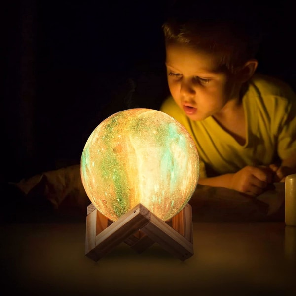Månlampa Lavalampa Nattljus Galaxy Lamp16 LED-färger med trästativ & fjärrkontroll/touchkontroll och USB uppladdningsbara presenter till flickor pojkar