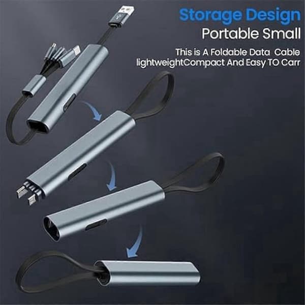 3 i 1 snabbladdningskabel, infällbar billaddare, vikbar supersnabb laddningskabel för iPhone/A grey