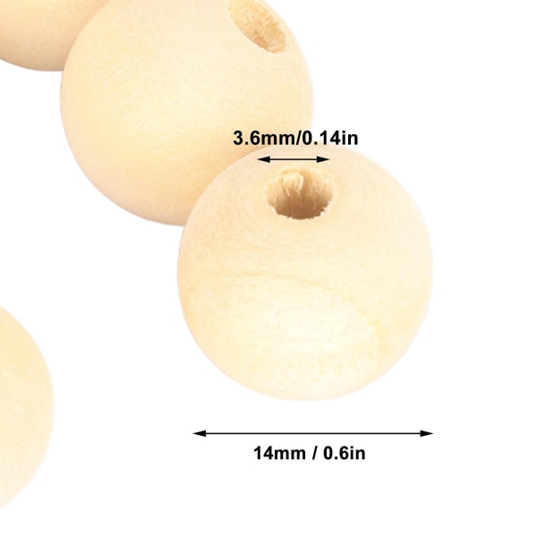 200 st träpärlor 14 mm oavslutade runda trä lösa pärlor för att göra hantverk Halsbandsdekoration