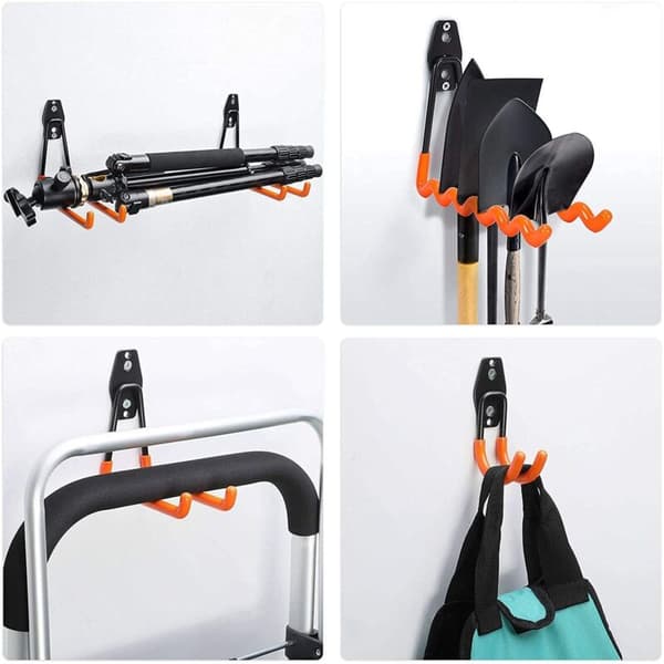 Garage Storage Hooks, 12 Pcs Heavy Duty Wall Hooks with Non-Slip Coating, Square Hooks, Wavy Hooks, for Shovels