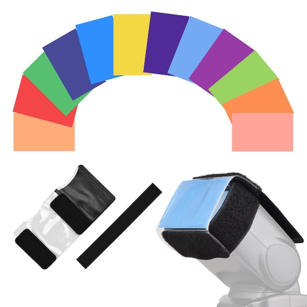 12 stk Universalkamerablitsgeler Belysningsfiltre Fargekorreksjonsfiltersett for blits Enkel
