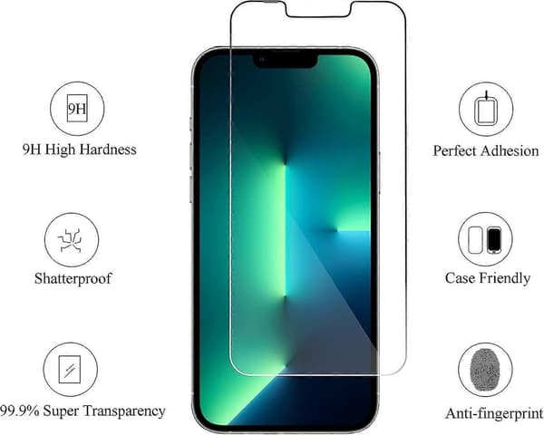 2-pack Screen Protector Compatible with iPhone 13 Pro [6.1 inch] Display 2021 + 2-pack Camera Lens Protector, Tempered Glass Film, [9H Hardness] - HDCJY