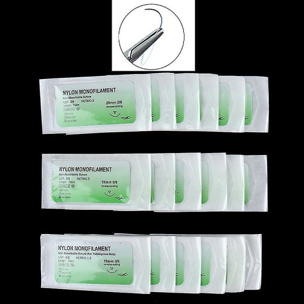 6 st 2/0 3/0 4/0 Nål Suture Nylon Oskadad Suture Medicinsk Tråd Verktyg Hfmqv