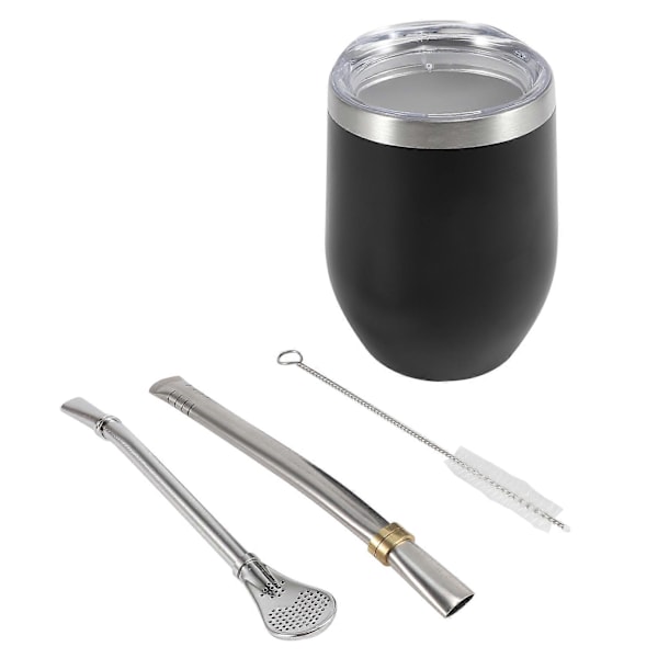 Yerba mate kalebass tekkopp set 35 cl, dubbelväggig kaffekopp i rostfritt stål med lock, 2 Bombillas sugrör