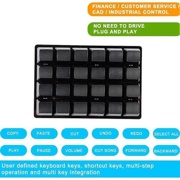 Programmerbart tastatur, hurtigutskiftbart RGB 24-tasters tastatur med makrostøtte Black