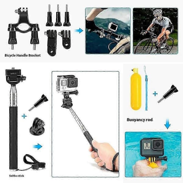 16-i-1 tilbehørssæt til Gopro Hero 13 Black/12/11/10/9 vandtæt etui brystmontering hovedrem