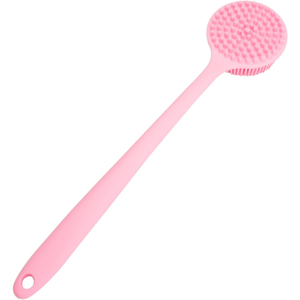 【CJY】Back Scrubber for Shower, Soft Silicone Bath Brush with Long Handle Pink