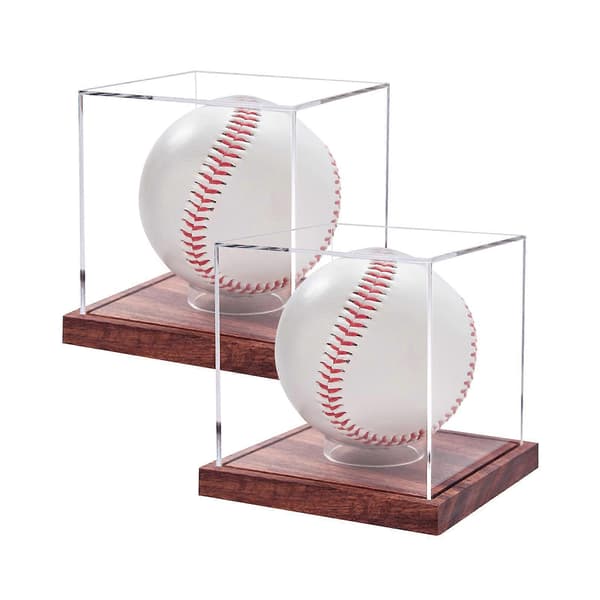 Baseball Display Case Akrylstander med Massiv Træbase Display Cubes Boks til Enkelt Bold Signaturbeskyttelse 1 pack