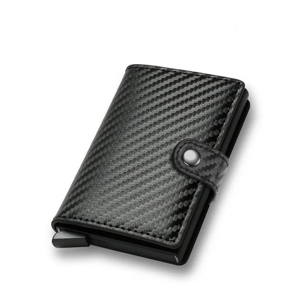 Kredittkortholder i karbonfiber Lommebok Menn RFID Smart Metall Tynn Pop-up Enkel Lommebok Liten Svart Lommebok Metall Lommebok Karbon Sort