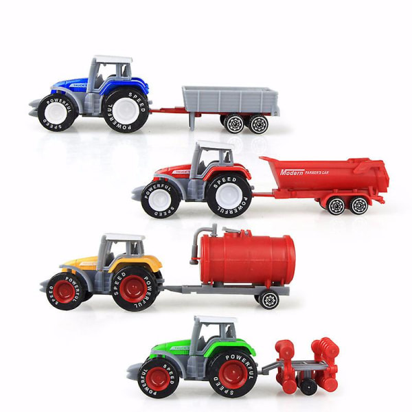 Farm Trailer Leksaker, 4 traktorhuvuden Farm Toy Traktortransport, 4 traktorutrustningsfordon, utbyte av barn pojkar och flickor 3+