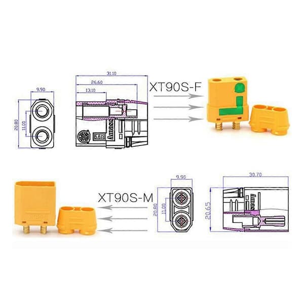 2 par XT90-S Anti-gniststik Han + Hun Stik Yellow