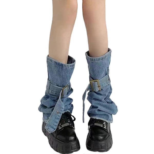 Piger Punk Denims Benvarmere Jeans Flared Benærmer Søde Ankelhøje Strømper Studenterpiger Mellemhøje Strømper til KvinderCJY Multicolor