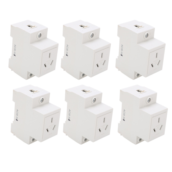 6 st Modular Socket Guide Rail Power Socket 3 Hole 250V Industrial Power Socket for Electrical Appliance AC30‑103 10A