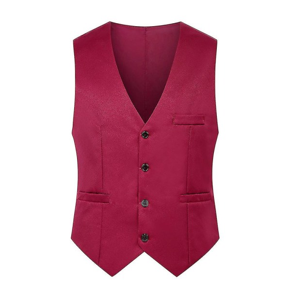 Ensfarget slank enkel-breasted vest Formell forretningsvest for menn Wine Red 4XL