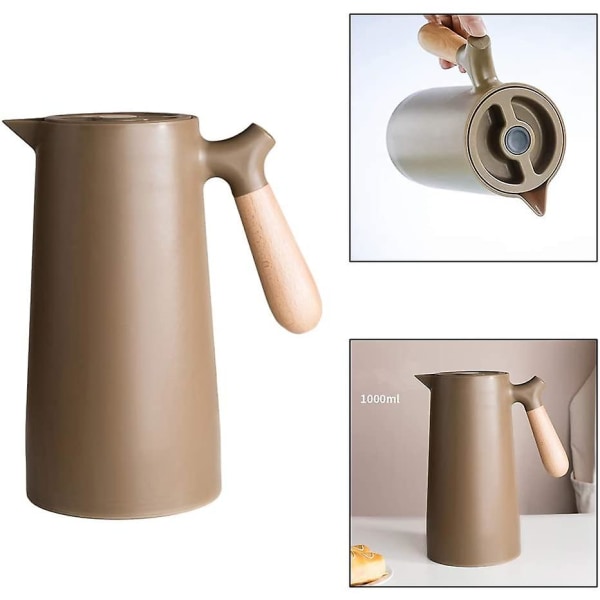 Termokanne Dobbeltlags termisk isolasjon Vannkoker Glassforing Kaffekanne med trehåndtak 1000ml