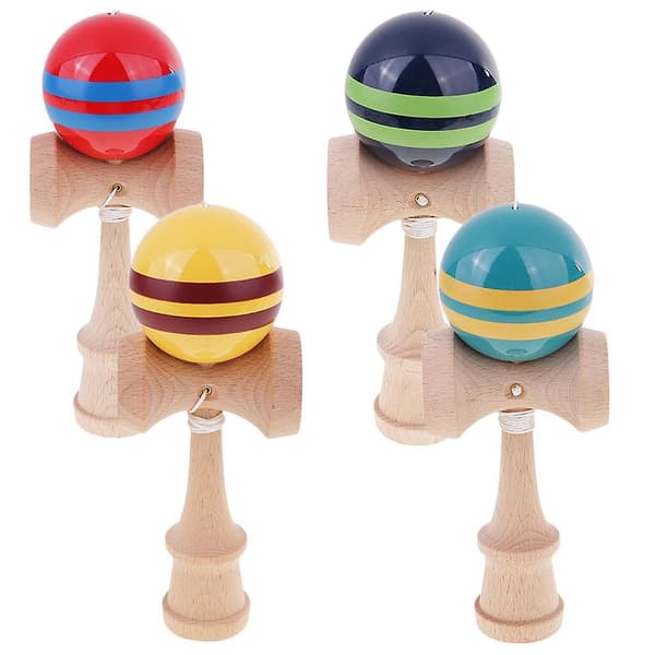 Kendama Stripes Trækugle Fangstspil Trælegetøj Red Blue 18x7.2x6cm