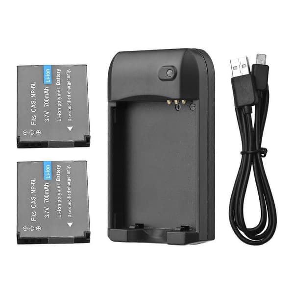 Np-6l Batterilader Med LED Indikatorlys + 2 stk. Np-6l Batterier 3.7v 700mah Med USB Ladekabel