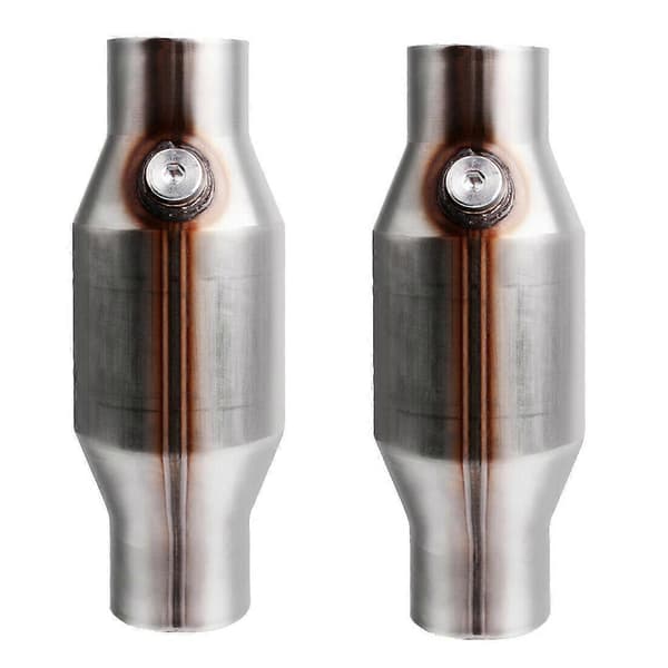 2 stk 2,5 tommer spunnet universell katalysator høy strømning rustfritt stål 425250 eksoskatalysator C 2Pcs