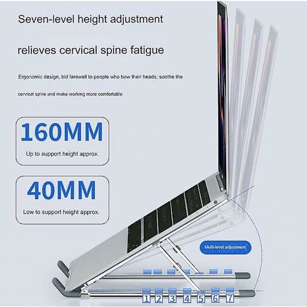 1 stk. Aluminium Laptop Stand, Bærbar Laptop Stand, Laptop Stand, Laptop Bordstand, Computer Base